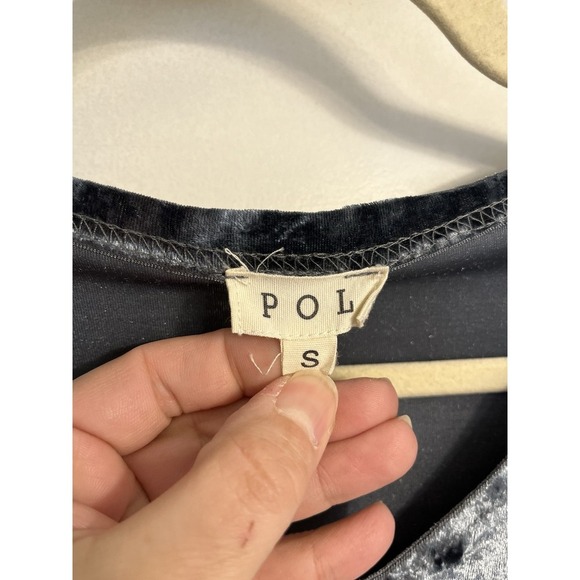 Pol Crushed Velour Top T Shirt Short Sleeve Front Pocket Blue Womens Size S - Picture 2 of 9